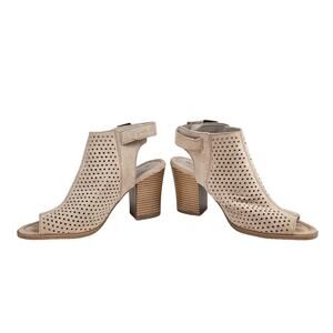 Time and Tru Covered Leather Wedge Sandals Slingback Ankle Strap Heels Tan 8